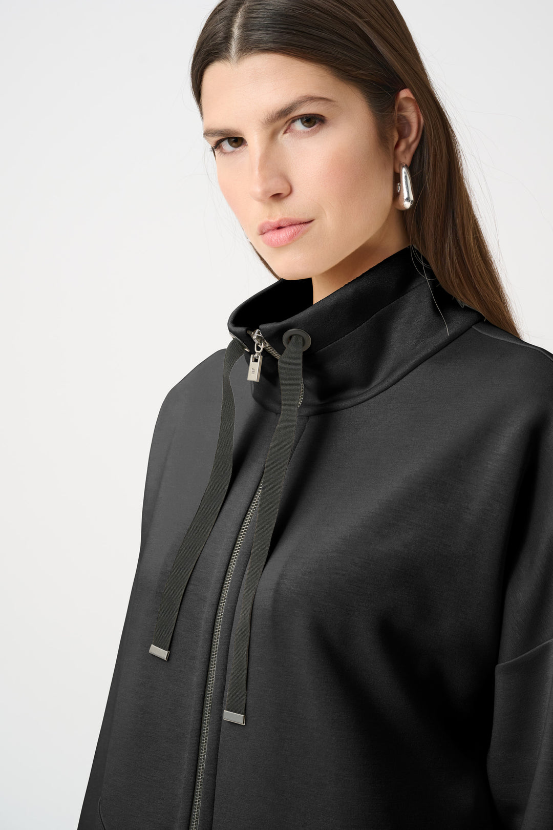 Scuba Jersey Funnel-Neck Boxy Jacket Style 263603