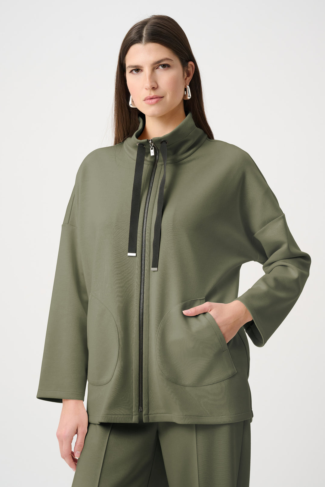 Scuba Jersey Funnel-Neck Boxy Jacket Style 263603