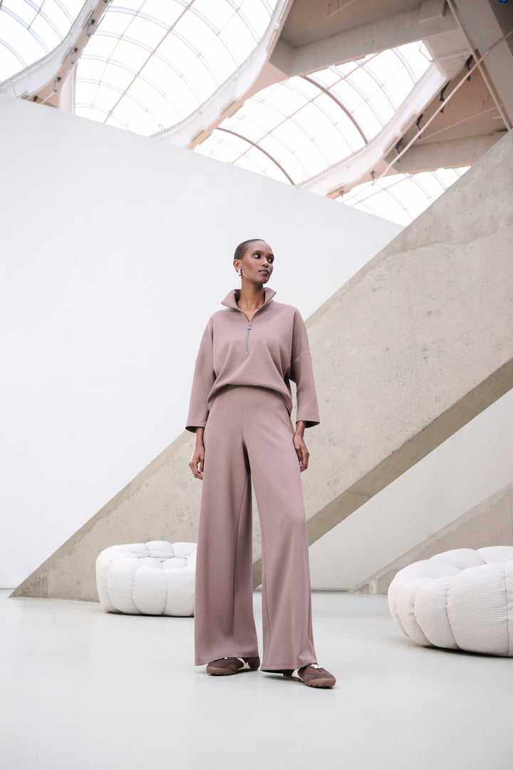 Scuba Jersey Mock-Neck Wide Leg Jumpsuit Style 263613