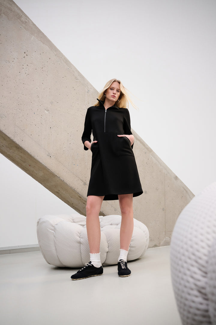 Scuba Jersey Funnel-Neck Straight Dress Style 263615