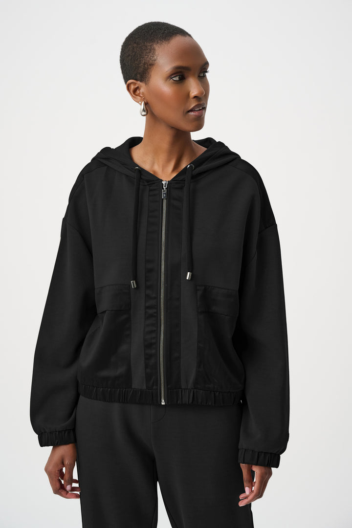 Scuba Jersey And Satin Hooded Boxy Jacket Style 263624