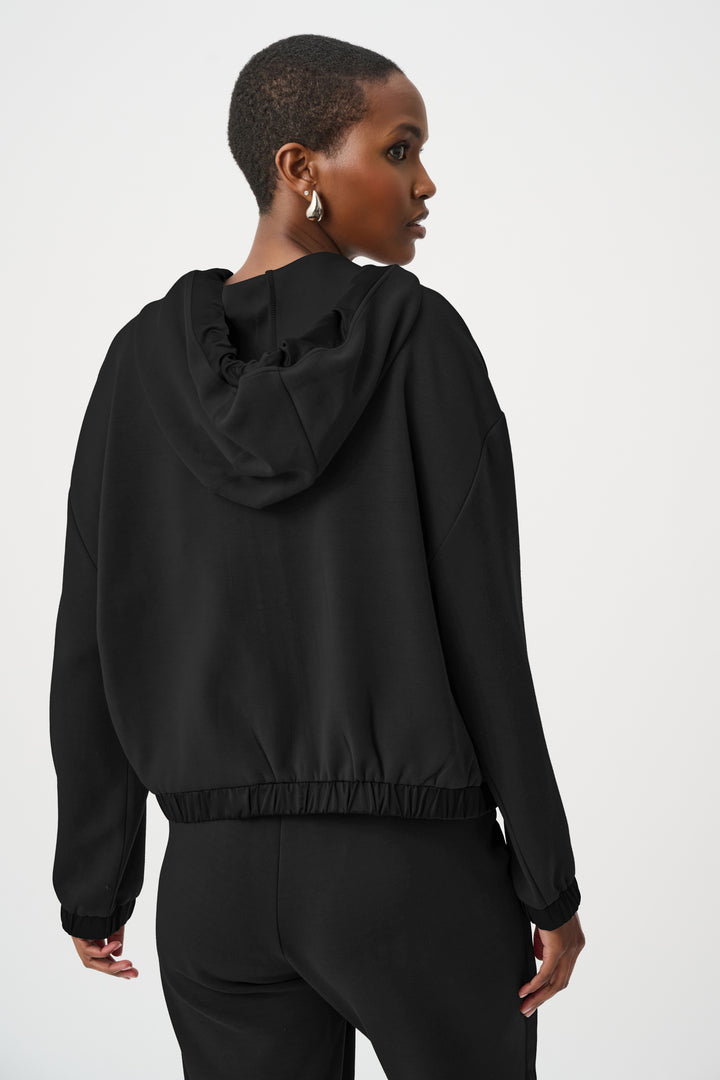 Scuba Jersey And Satin Hooded Boxy Jacket Style 263624