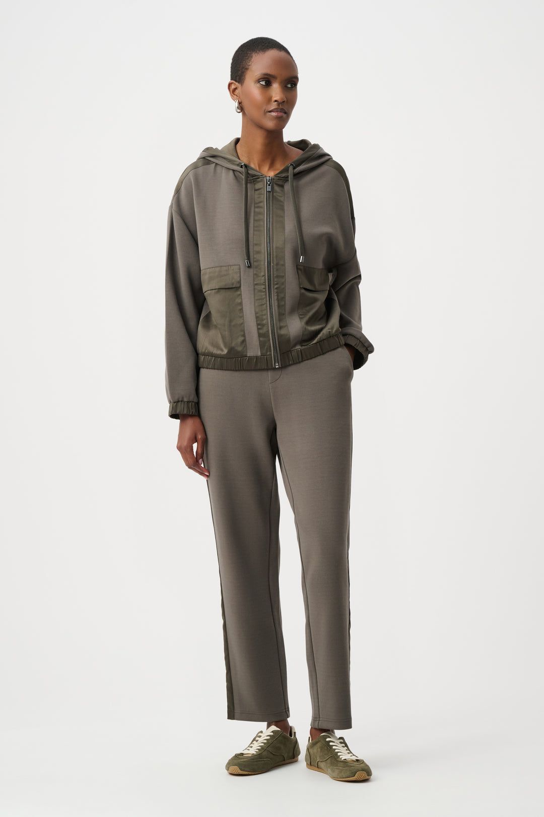 Scuba Jersey And Satin Hooded Boxy Jacket Style 263624