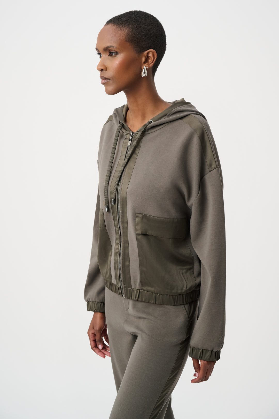 Scuba Jersey And Satin Hooded Boxy Jacket Style 263624