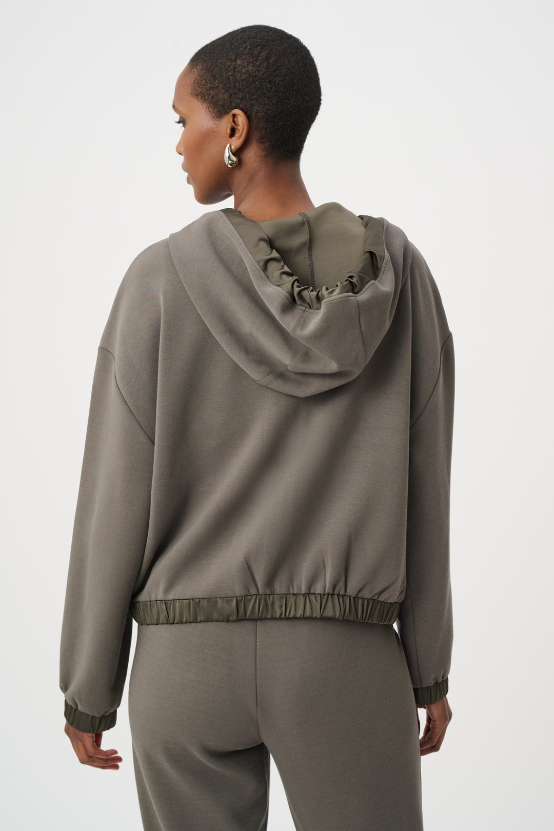 Scuba Jersey And Satin Hooded Boxy Jacket Style 263624