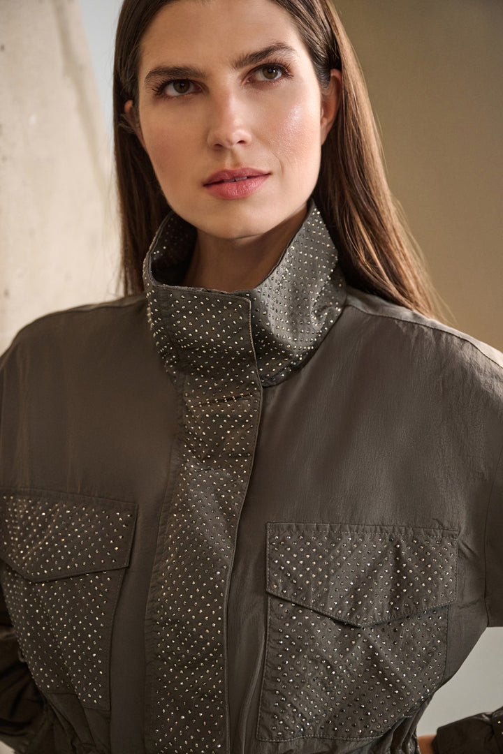 Nylon Mock-Neck Embellished Jacket Style 263633