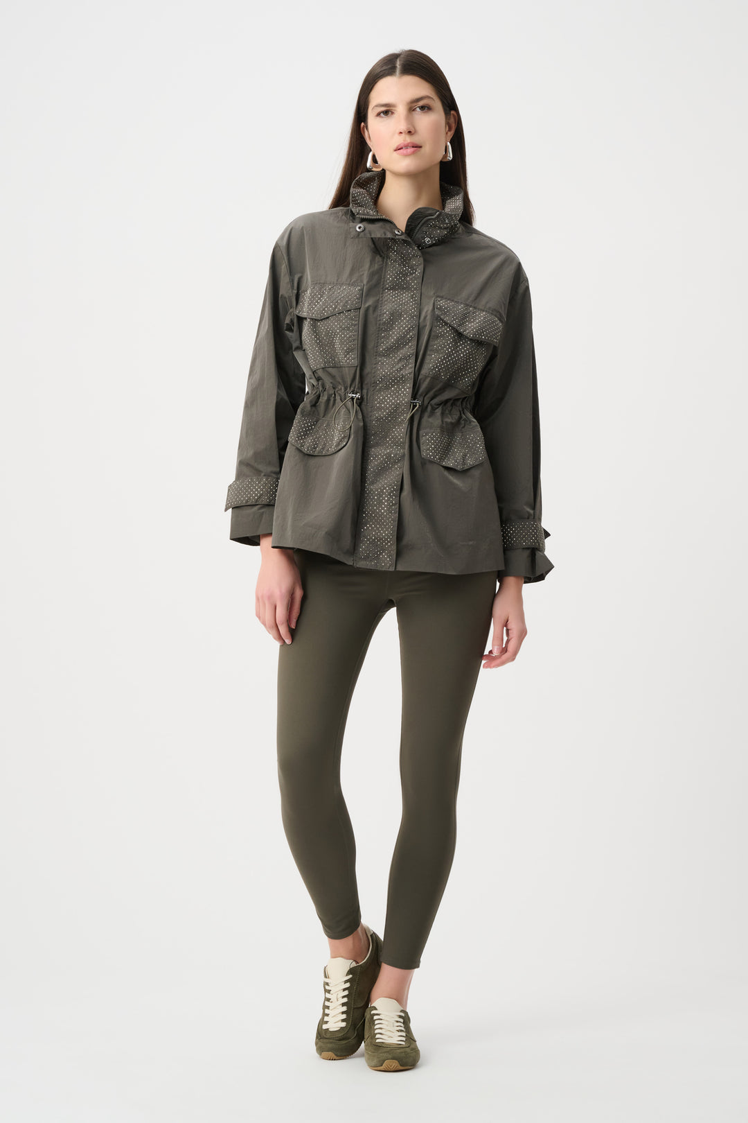 Nylon Mock-Neck Embellished Jacket Style 263633