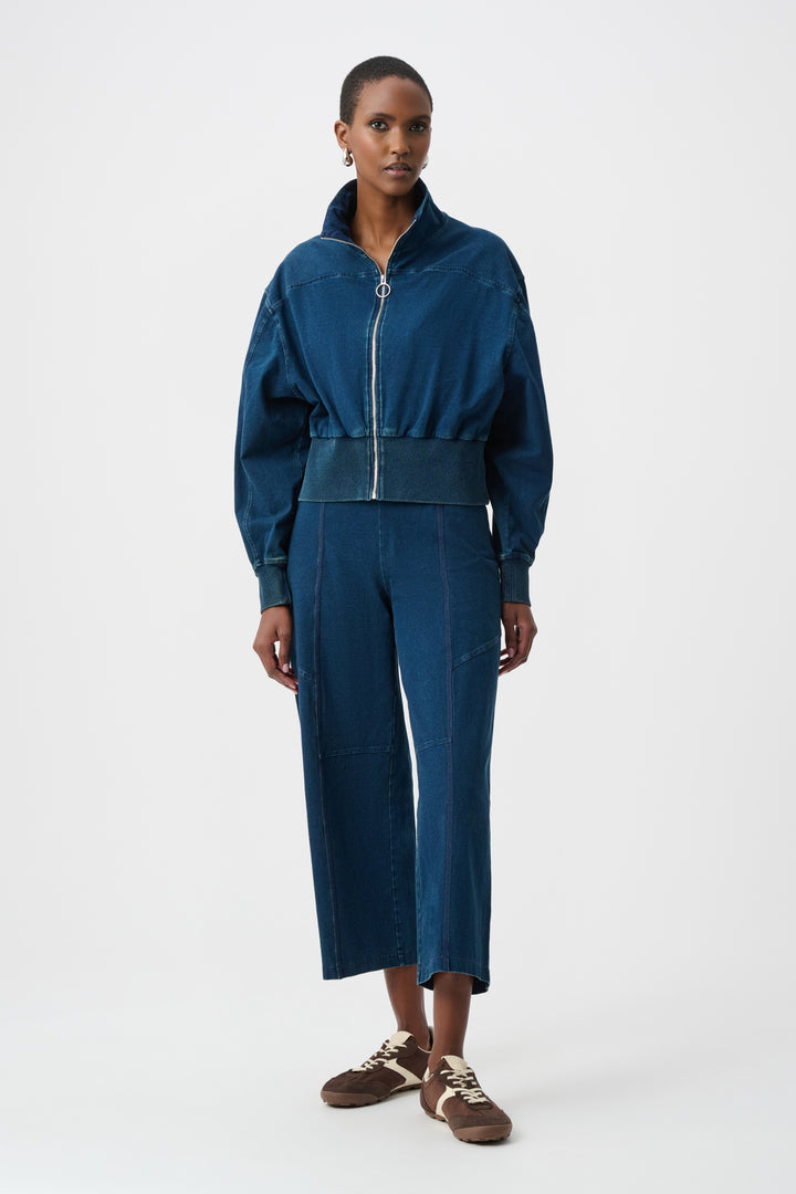 Knit Denim Funnel-Neck Bomber Jacket Style 263634