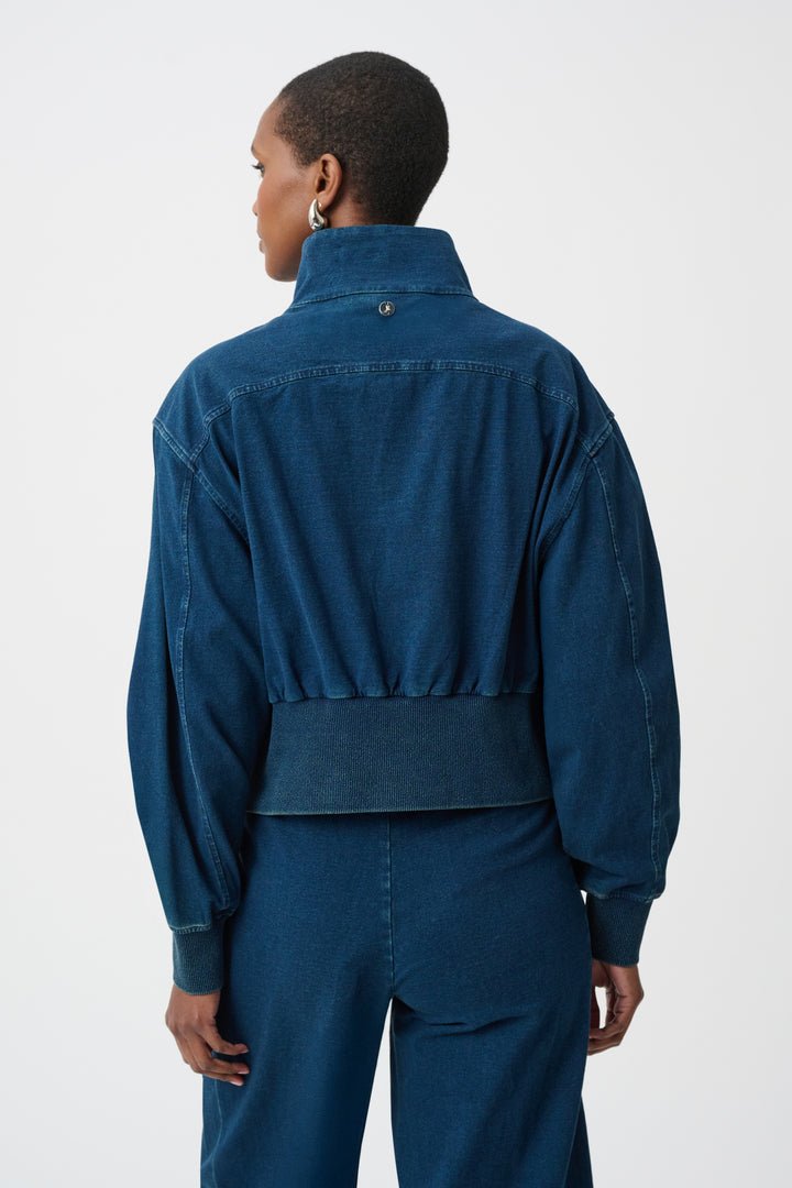 Knit Denim Funnel-Neck Bomber Jacket Style 263634