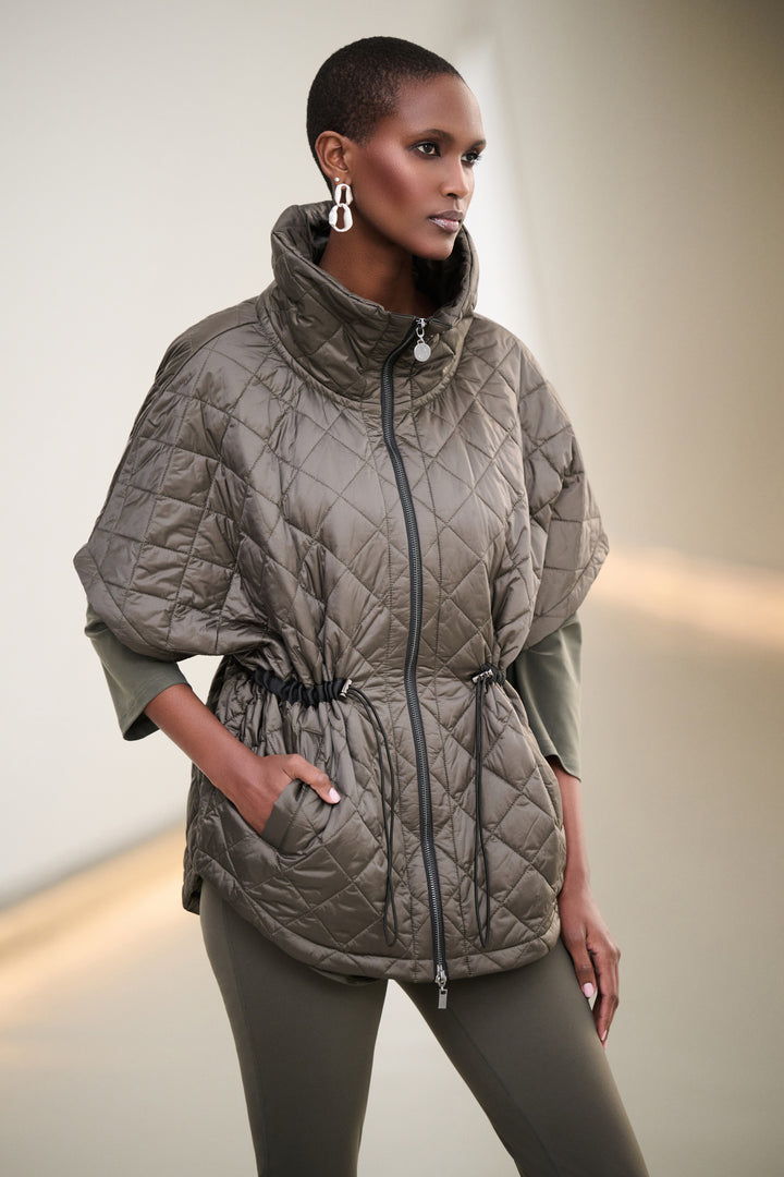 Quilted Nylon Shawl-Neck Boxy Vest Style 263643