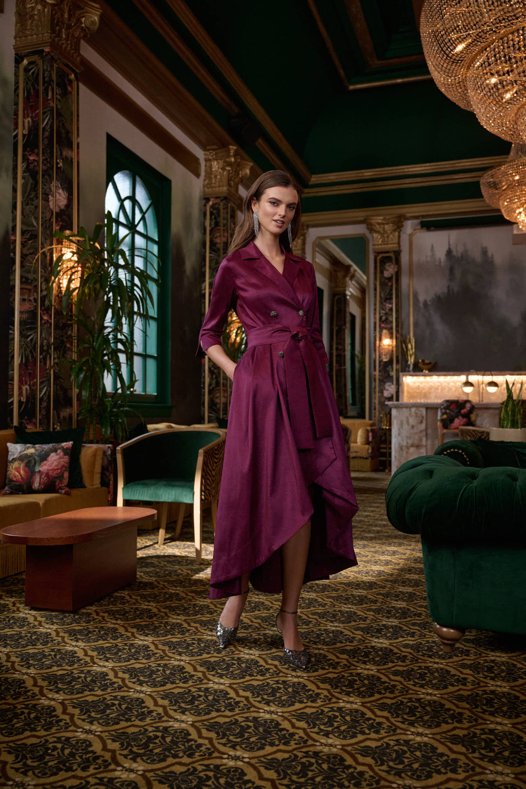 Stretch Taffeta Fit and Flare Wrap Dress Style 263704