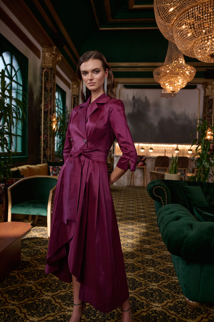 Stretch Taffeta Fit and Flare Wrap Dress Style 263704