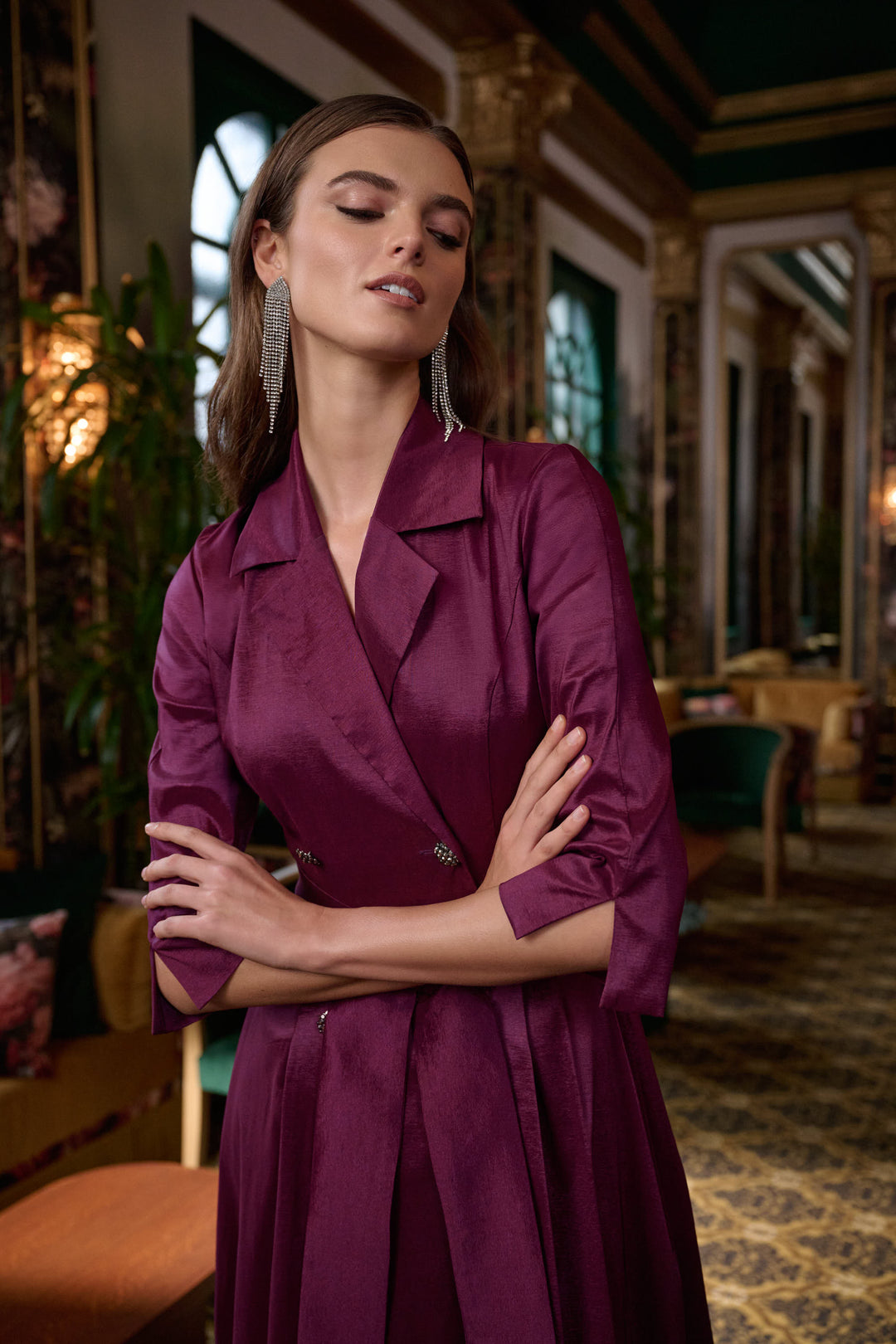 Stretch Taffeta Fit and Flare Wrap Dress Style 263704