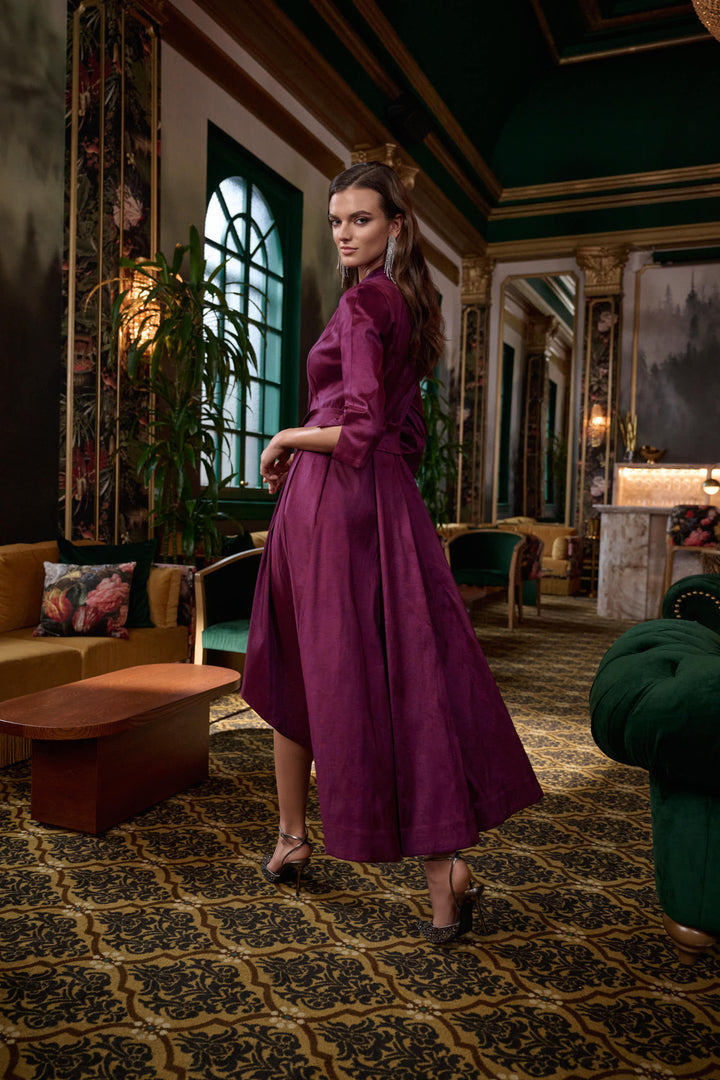Stretch Taffeta Fit and Flare Wrap Dress Style 263704