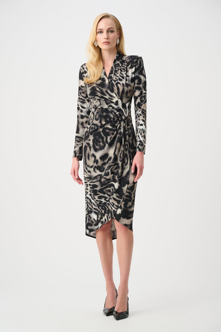 Silky Knit Animal Print Sheath Wrap Dress Style 263710