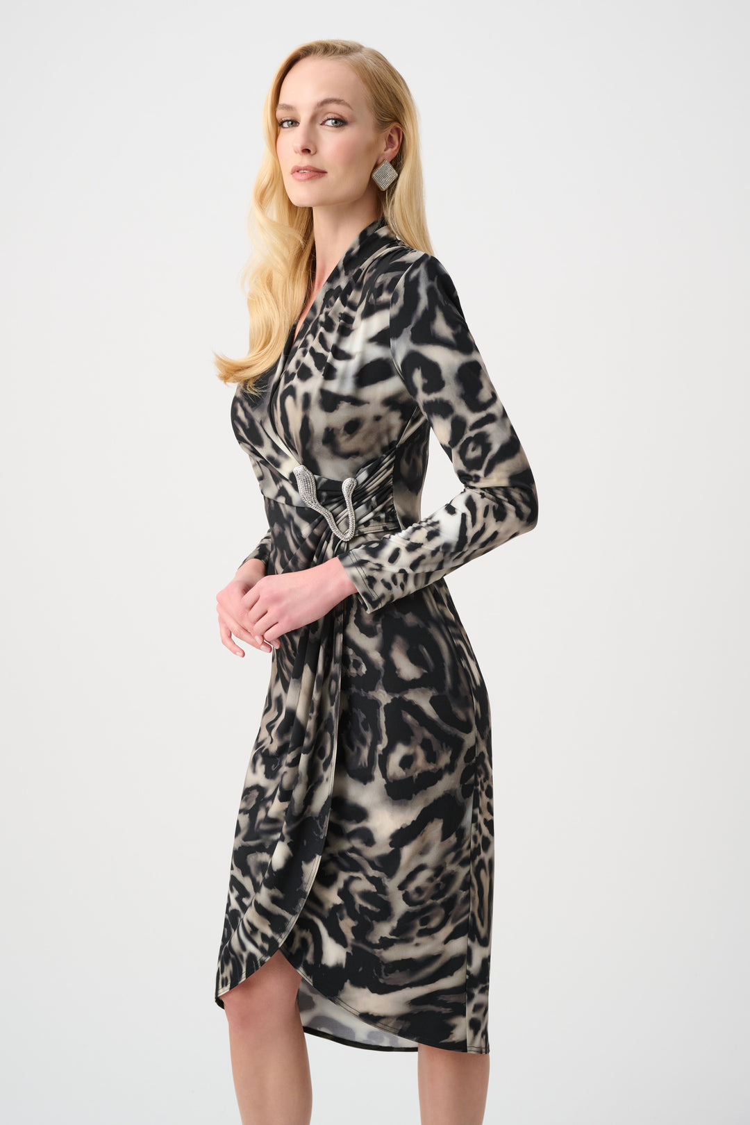Silky Knit Animal Print Sheath Wrap Dress Style 263710