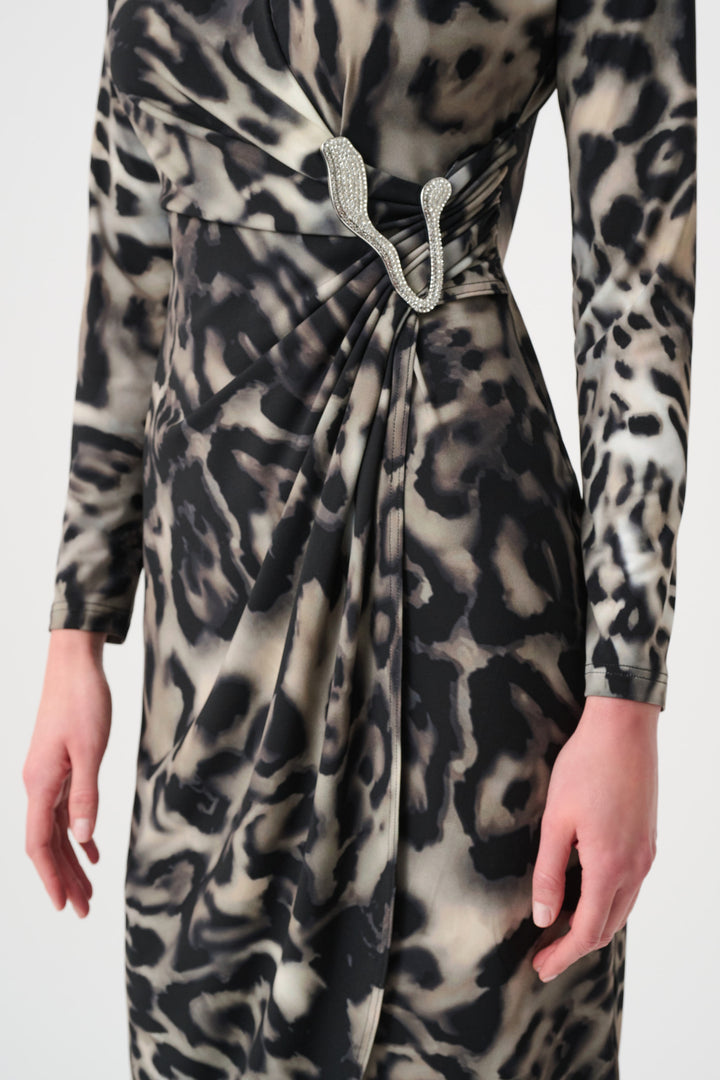 Silky Knit Animal Print Sheath Wrap Dress Style 263710