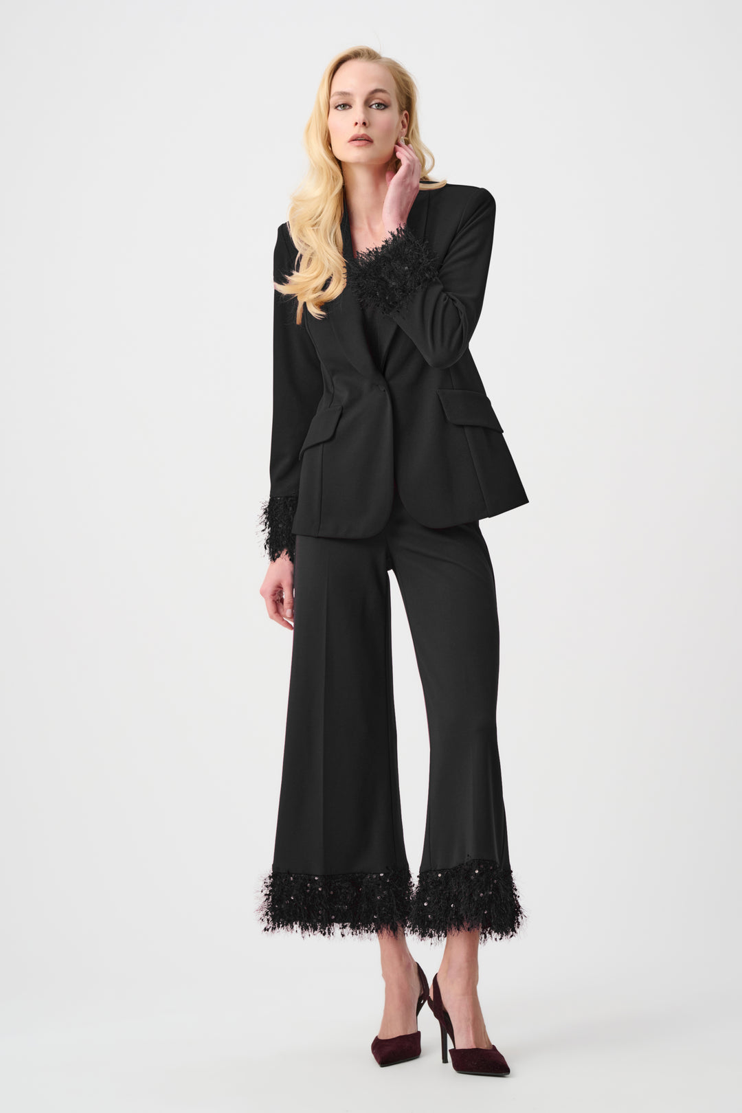 Scuba Crepe Fitted Blazer With Fringe Style 263714