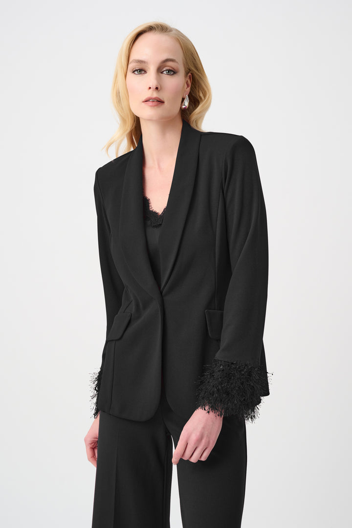 Scuba Crepe Fitted Blazer With Fringe Style 263714