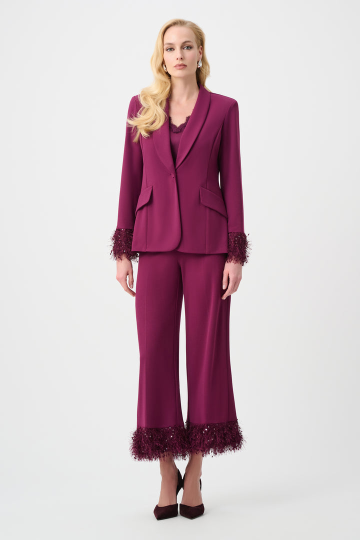 Scuba Crepe Fitted Blazer With Fringe Style 263714