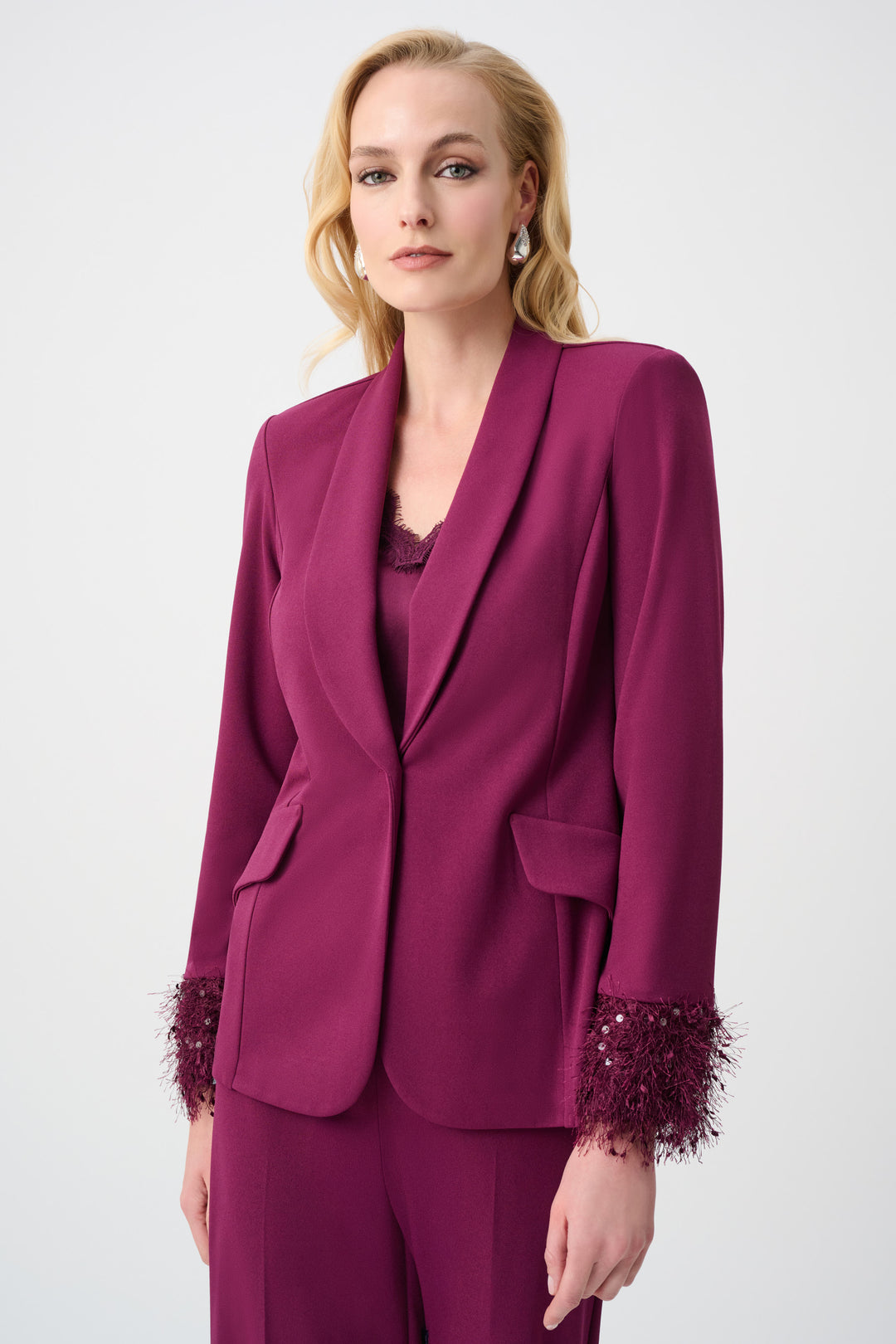 Scuba Crepe Fitted Blazer With Fringe Style 263714