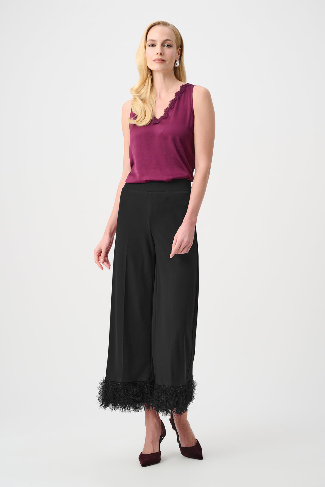 Scuba Crepe Wide Leg Pants With Fringe Style 263715
