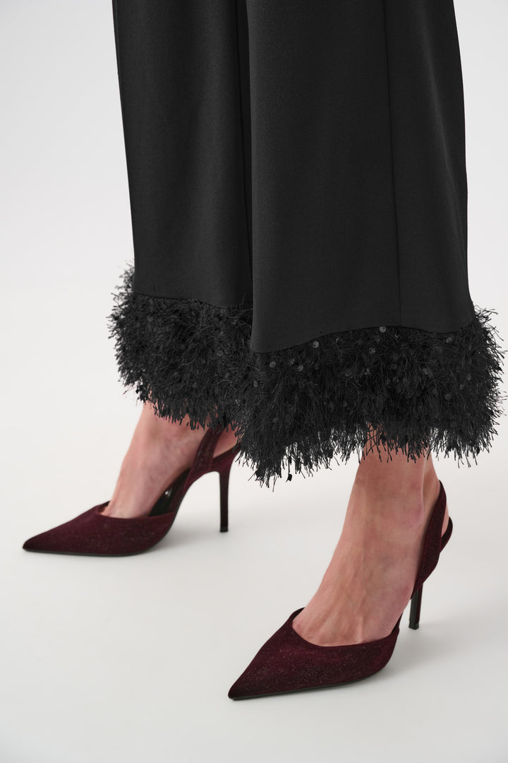 Scuba Crepe Wide Leg Pants With Fringe Style 263715