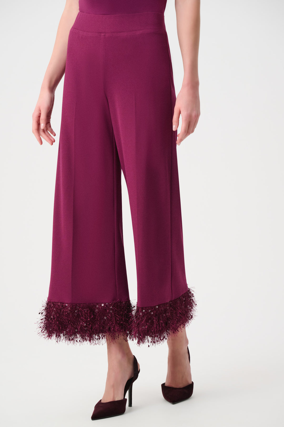 Scuba Crepe Wide Leg Pants With Fringe Style 263715