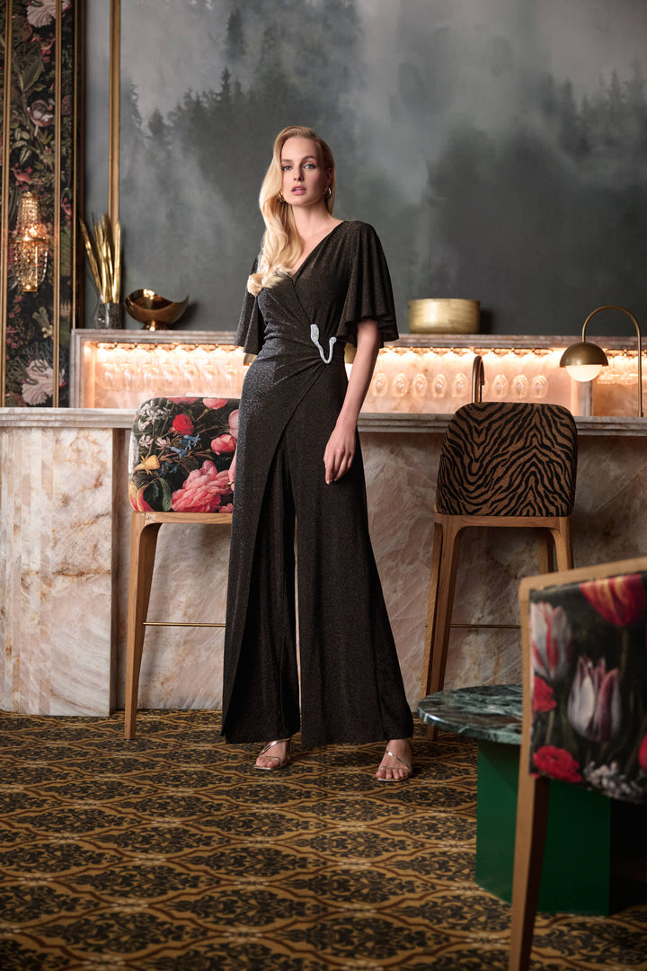 Sparkle Knit Wide Leg Wrap Jumpsuit Style 263717