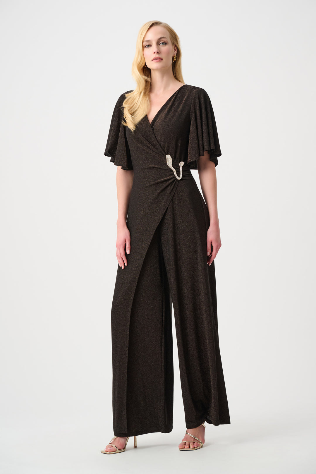 Sparkle Knit Wide Leg Wrap Jumpsuit Style 263717