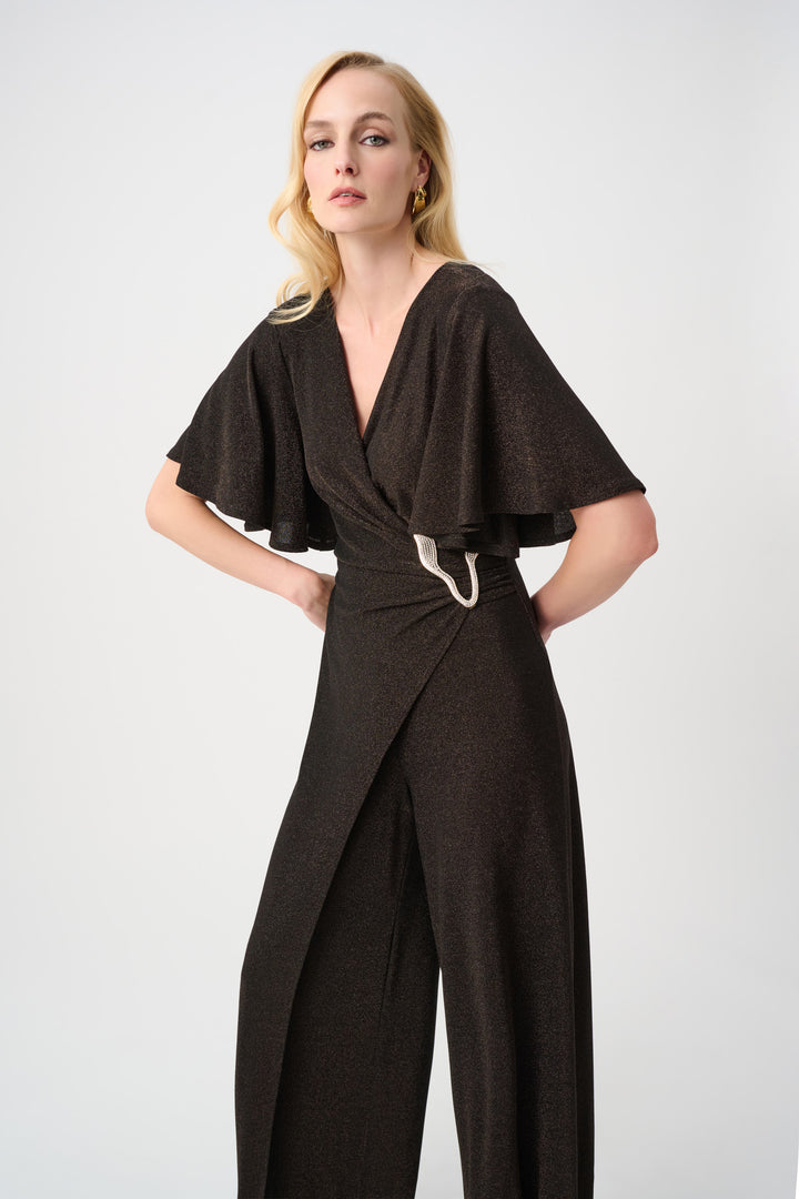 Sparkle Knit Wide Leg Wrap Jumpsuit Style 263717