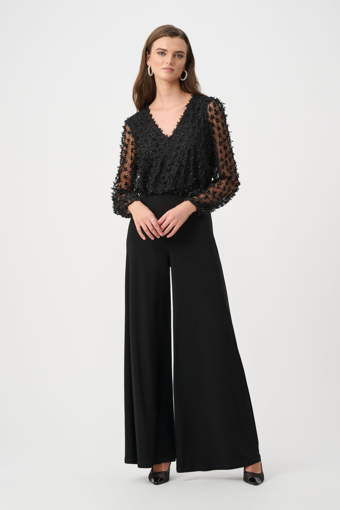 Silky Knit and Sheer Novelty Wide Leg Jumpsuit Style 263723