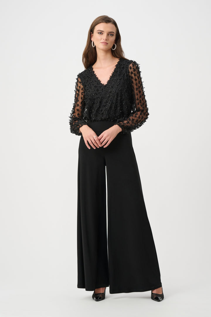 Silky Knit and Sheer Novelty Wide Leg Jumpsuit Style 263723