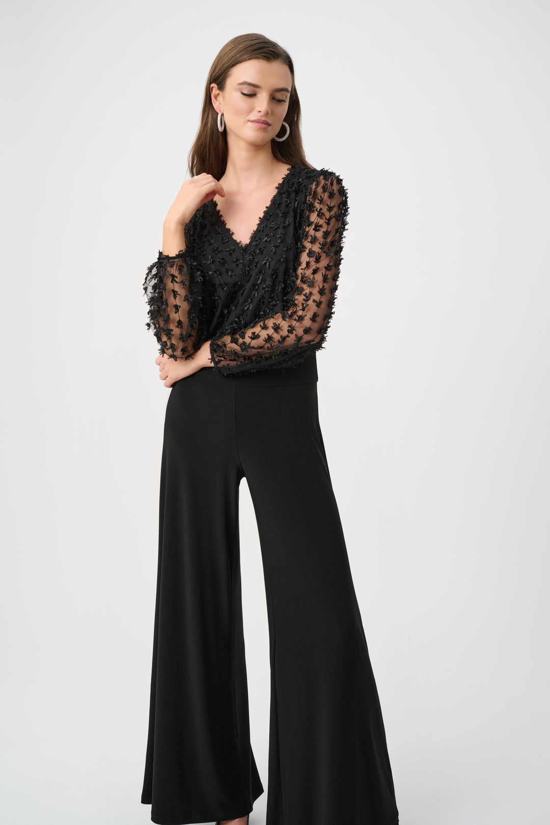 Silky Knit and Sheer Novelty Wide Leg Jumpsuit Style 263723