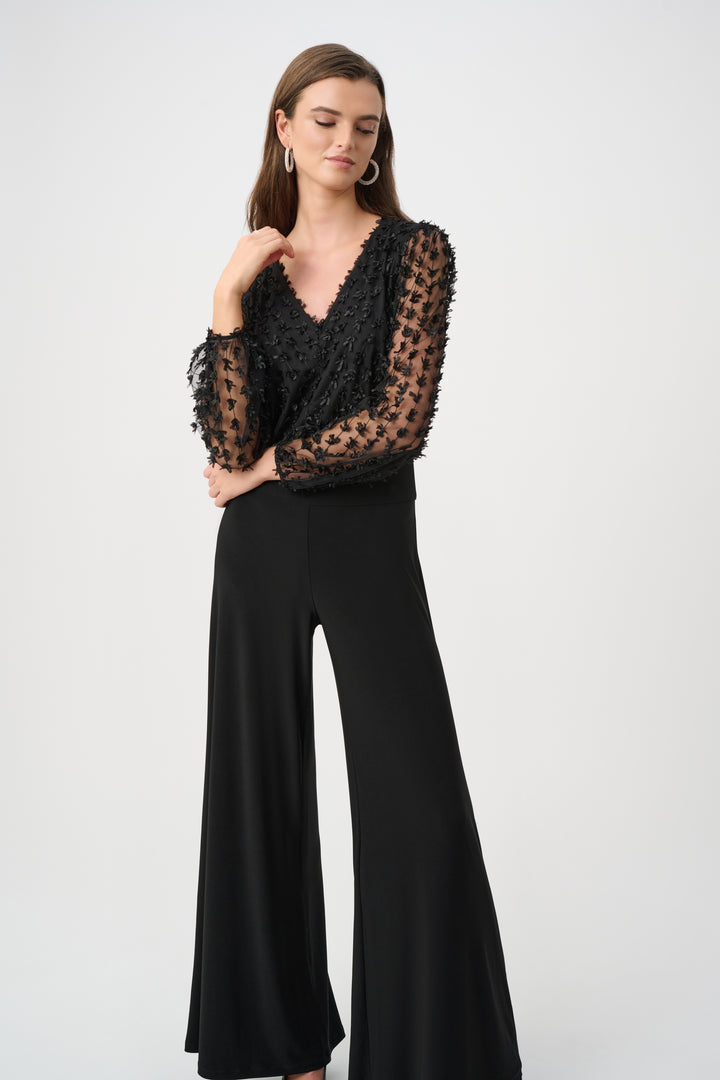 Silky Knit and Sheer Novelty Wide Leg Jumpsuit Style 263723