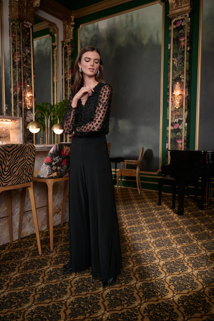 Silky Knit and Sheer Novelty Wide Leg Jumpsuit Style 263723