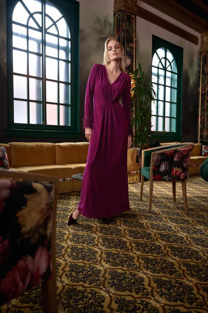 Silky Knit Fitted Gown With Fringe Style 263729