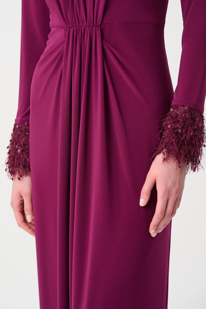 Silky Knit Fitted Gown With Fringe Style 263729