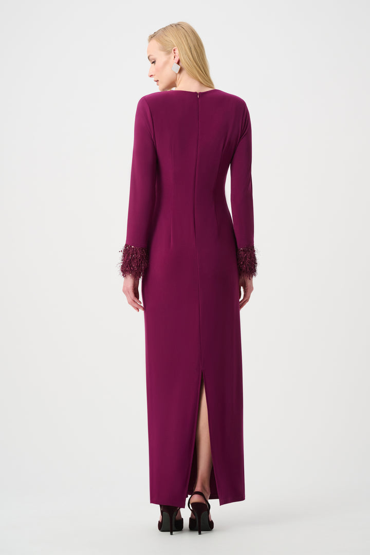 Silky Knit Fitted Gown With Fringe Style 263729