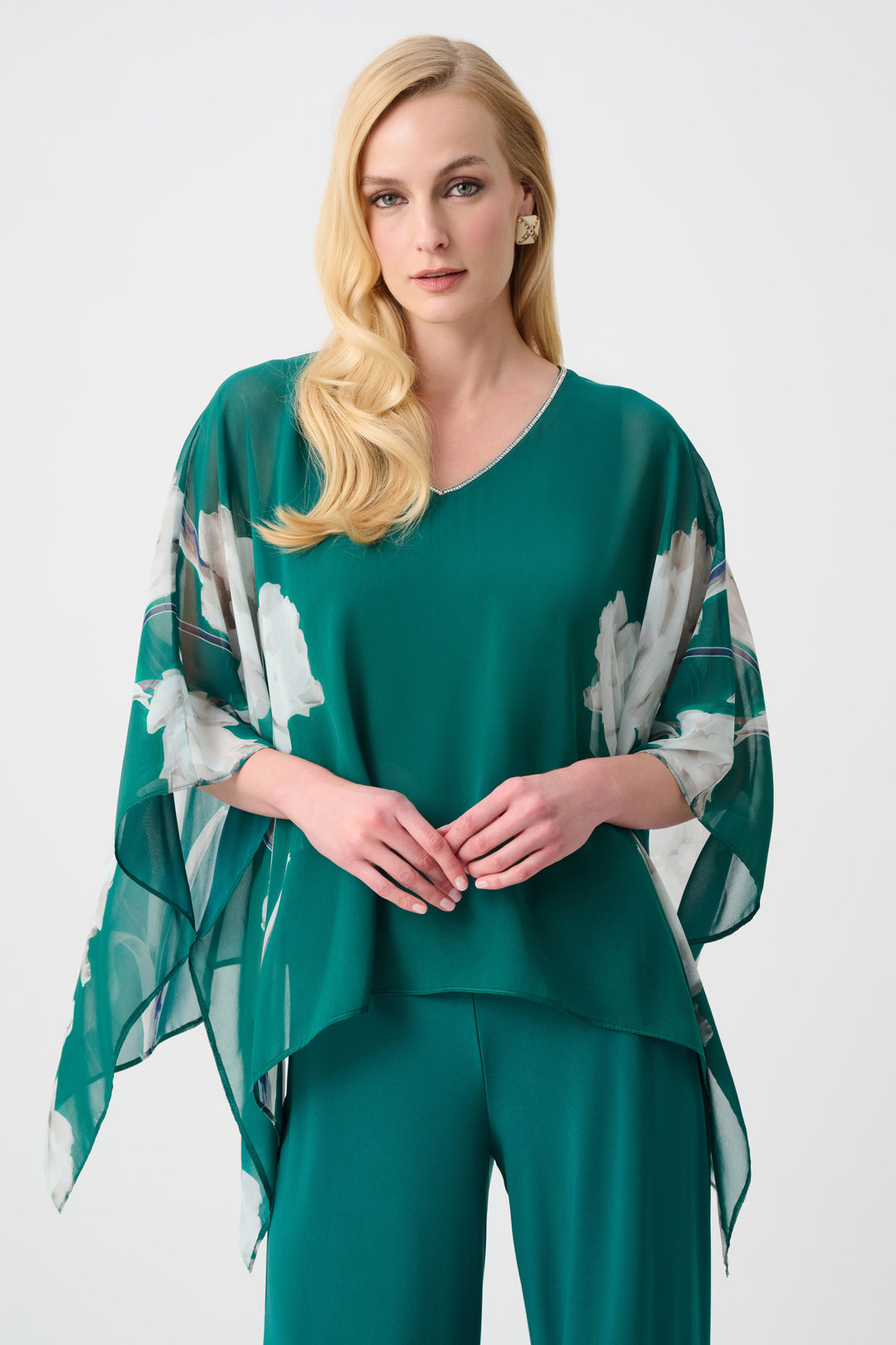 Recycled Chiffon Floral Print Poncho Style 263730