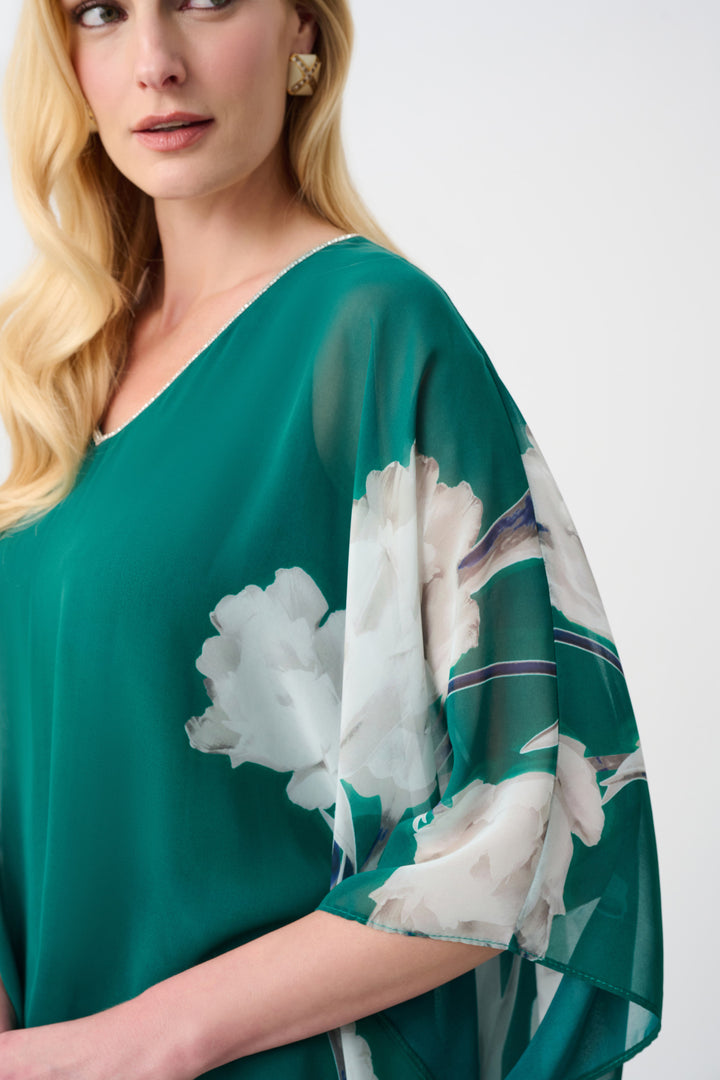 Recycled Chiffon Floral Print Poncho Style 263730