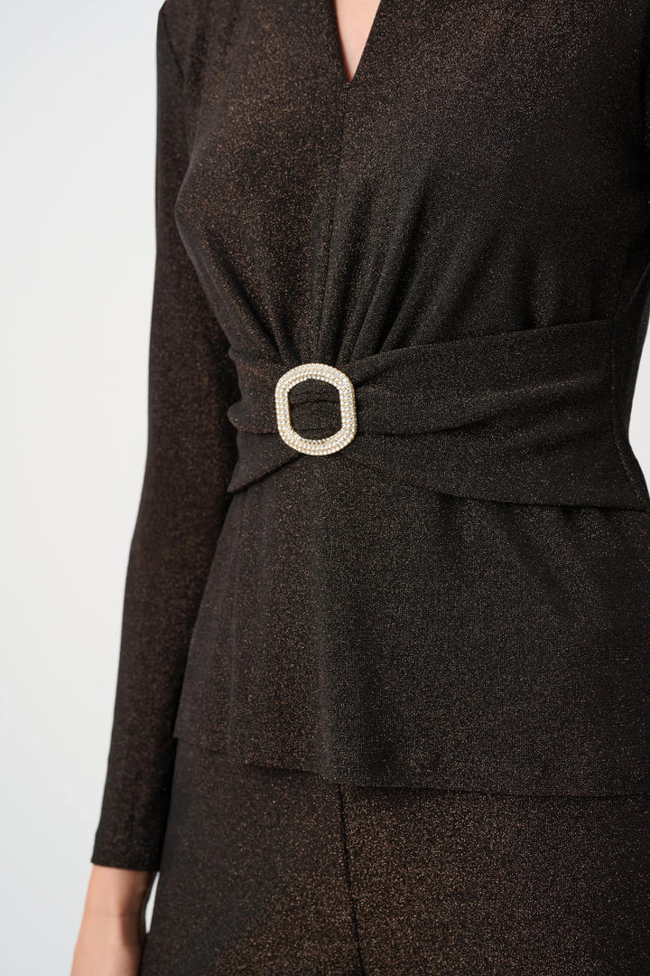Sparkle Knit Fitted Top With Ruched Waistband Style 263732