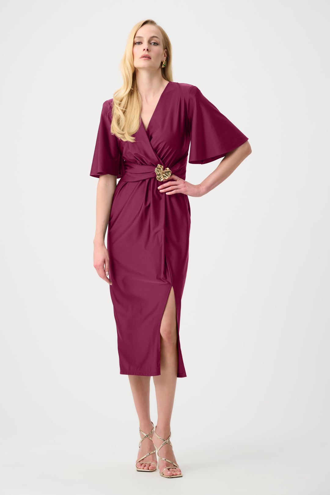 Satin Knit Wrap Dress With Ruched Waistband Style 263733