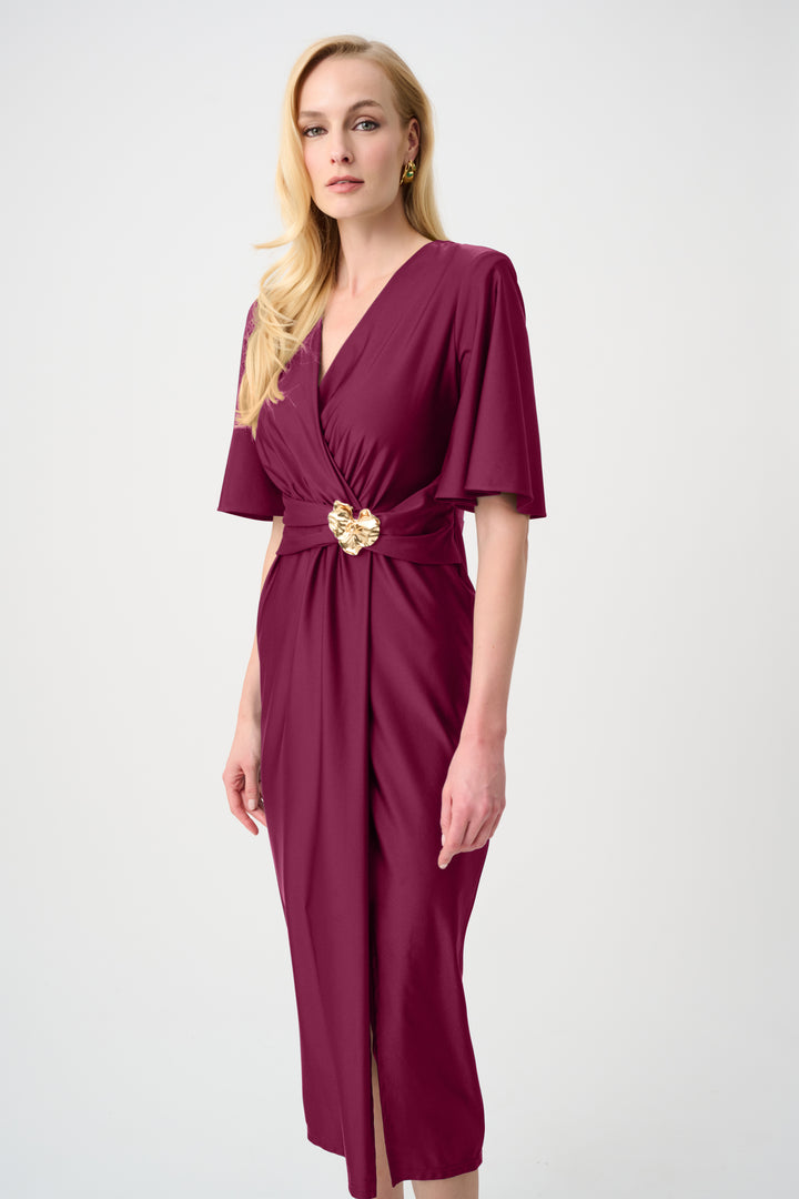 Satin Knit Wrap Dress With Ruched Waistband Style 263733