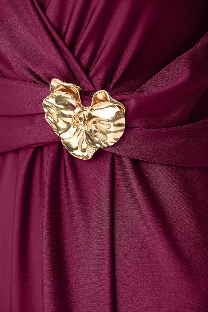Satin Knit Wrap Dress With Ruched Waistband Style 263733