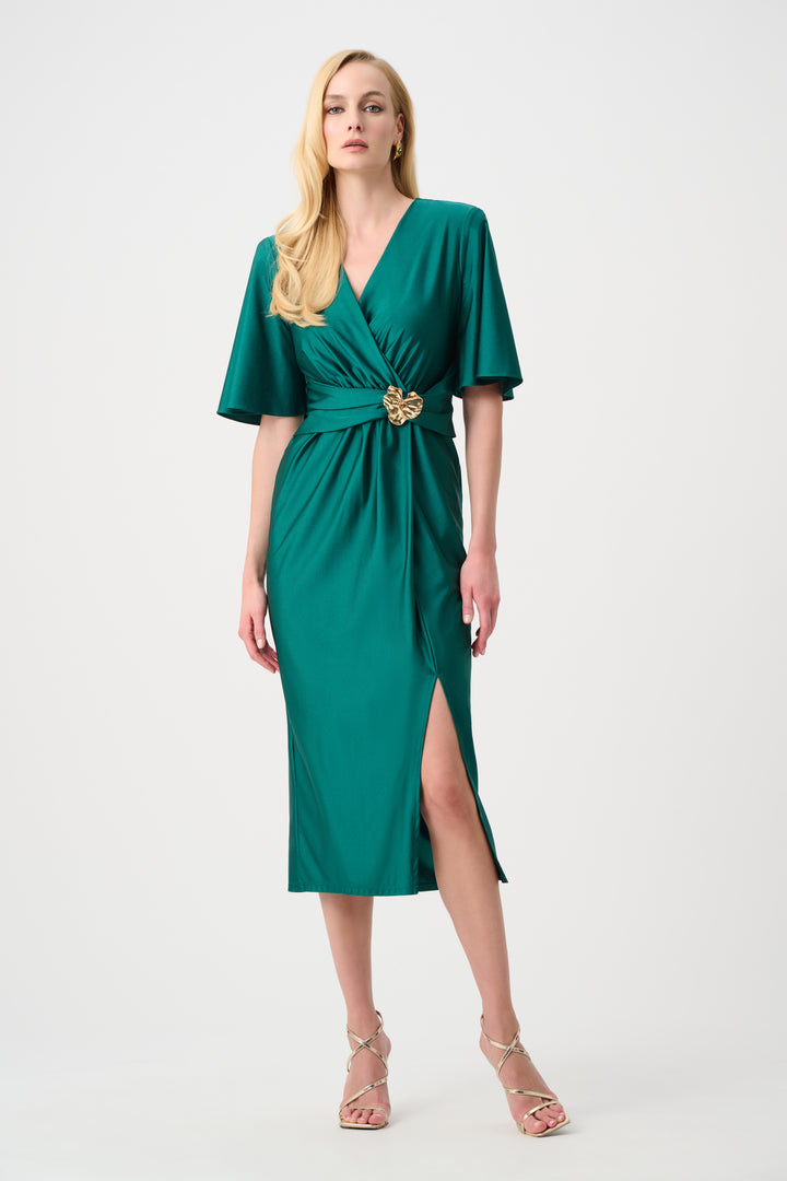 Satin Knit Wrap Dress With Ruched Waistband Style 263733