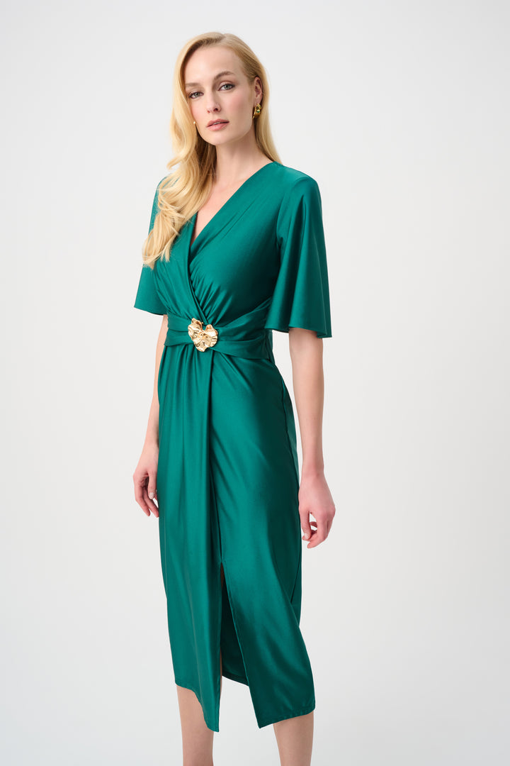 Satin Knit Wrap Dress With Ruched Waistband Style 263733