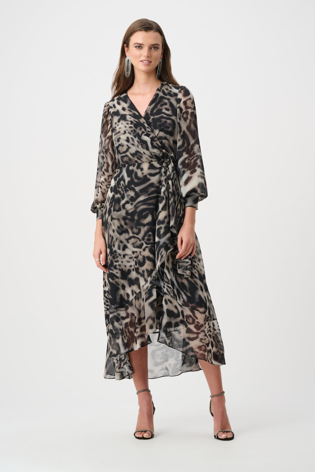 Chiffon Printed Fit and Flare Wrap Dress Style 263739