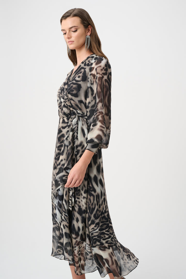 Chiffon Printed Fit and Flare Wrap Dress Style 263739