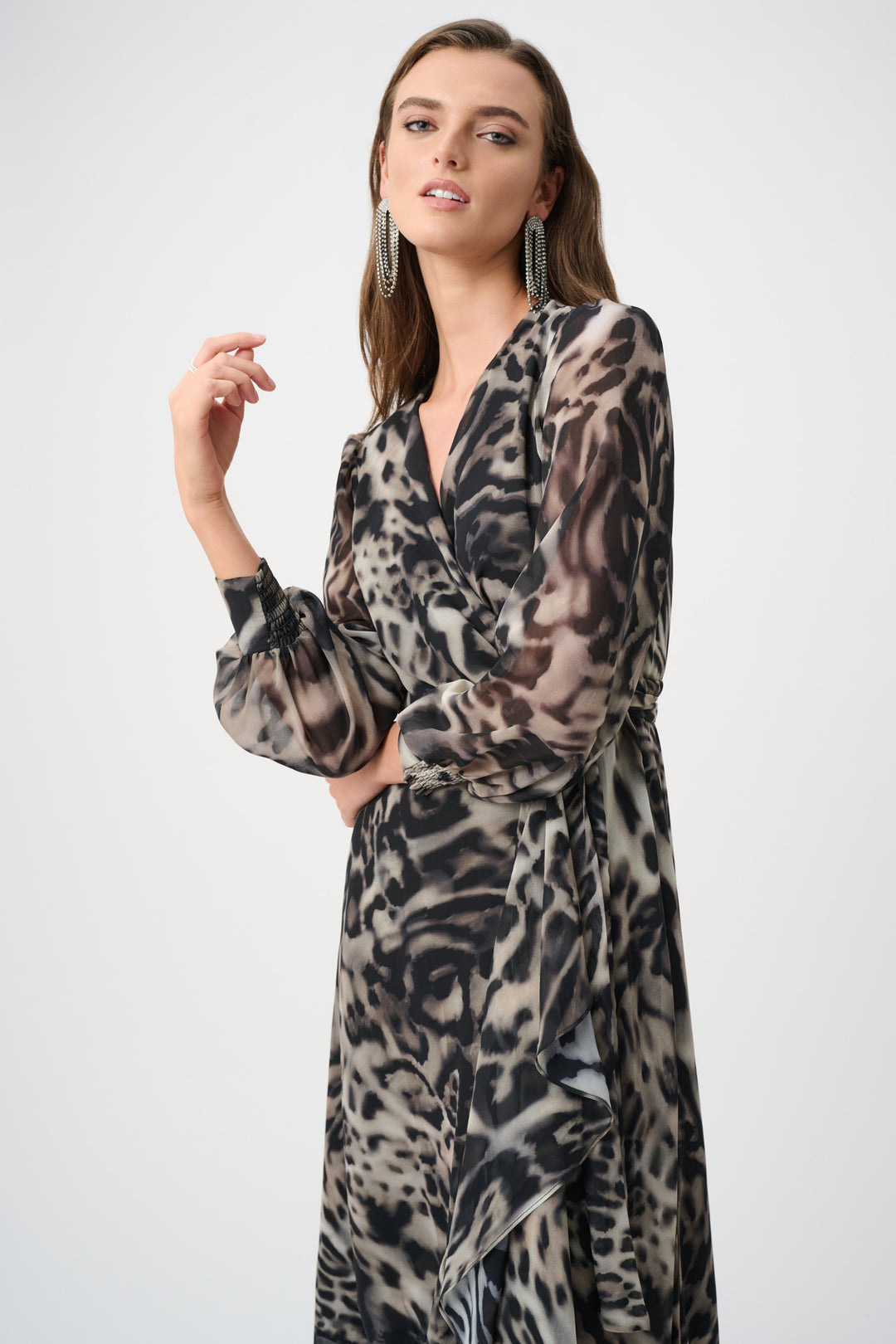 Chiffon Printed Fit and Flare Wrap Dress Style 263739